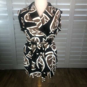 Who What Wear Bold Double Breasted Tunic 2X Drawstring Sleeveless Black Brown